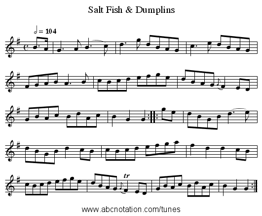 Salt Fish & Dumplins - staff notation