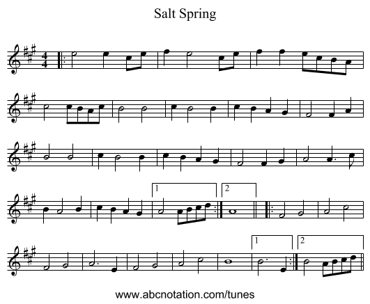 Salt Spring - staff notation