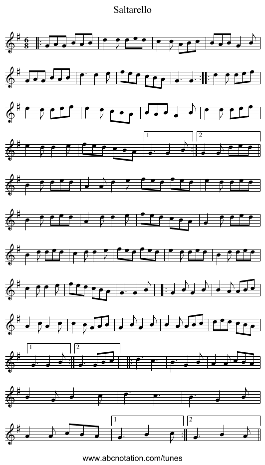 Saltarello - staff notation