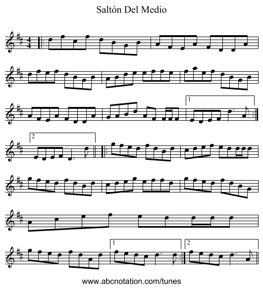 Saltón Del Medio - staff notation