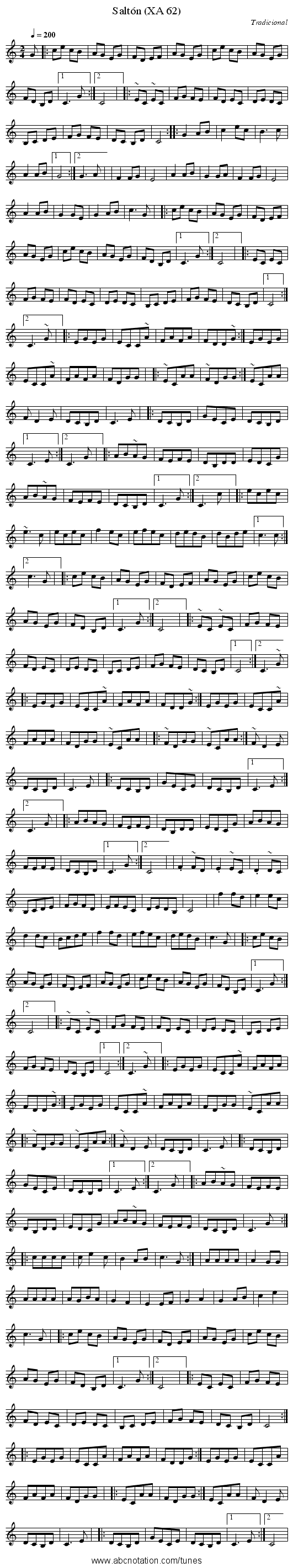 Saltón (XA 62) - staff notation