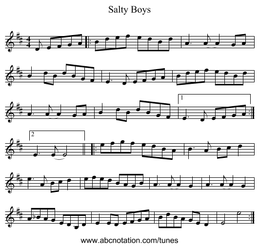 Salty Boys - staff notation