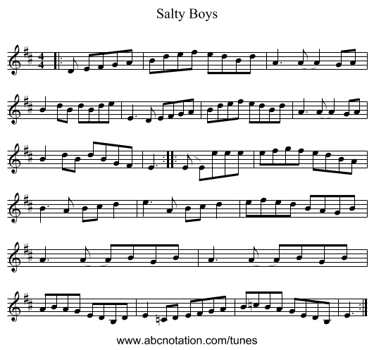 Salty Boys - staff notation