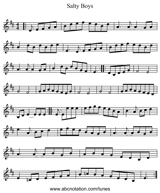 Salty Boys - staff notation