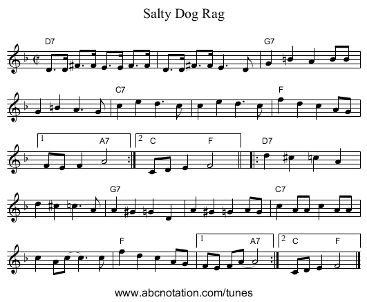 Salty Dog Rag - staff notation