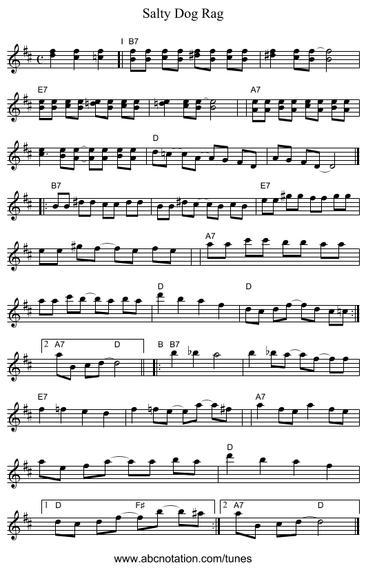 Salty Dog Rag - staff notation