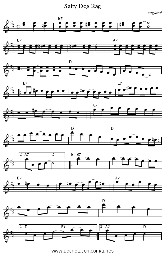 Salty Dog Rag - staff notation