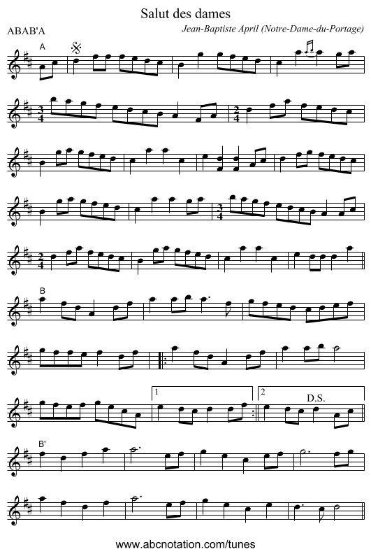 Salut des dames - staff notation