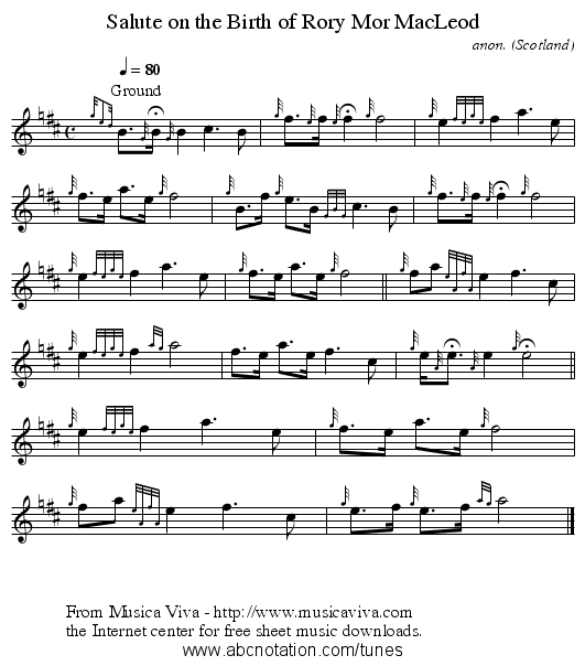 Salute on the Birth of Rory Mor MacLeod - staff notation