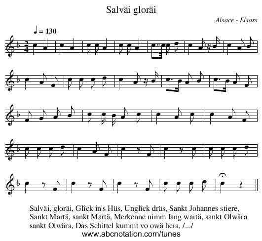 Salväi gloräi - staff notation