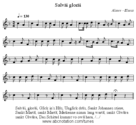 Salväi gloräi - staff notation