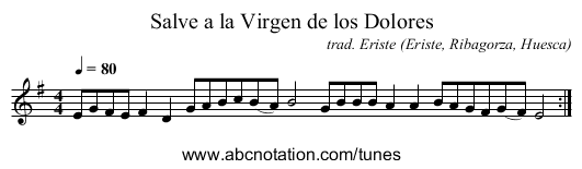 Salve a la Virgen de los Dolores - staff notation