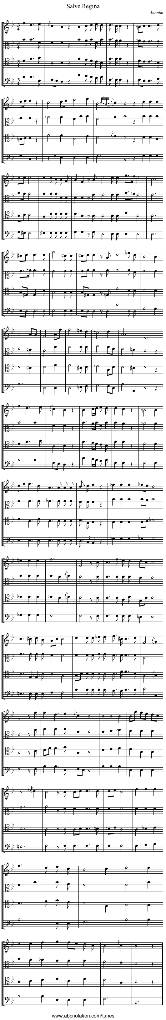 Salve Regina - staff notation