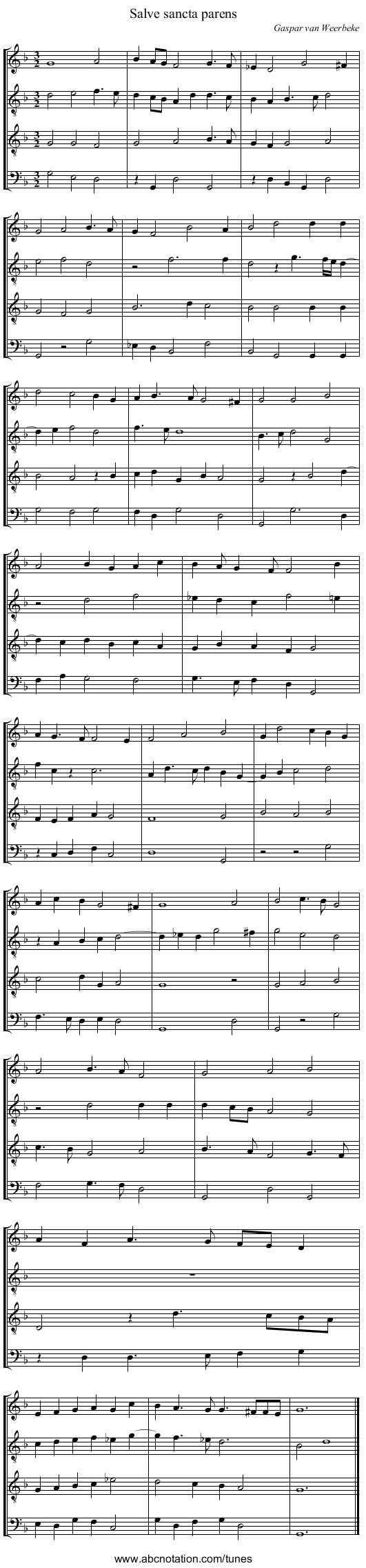 Salve sancta parens - staff notation