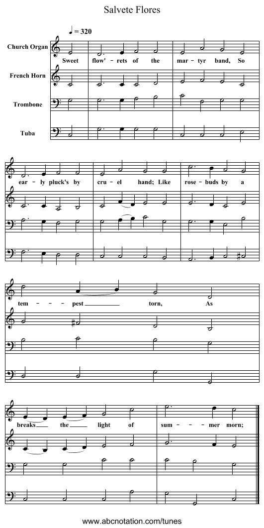 Salvete Flores - staff notation