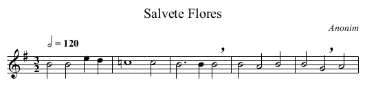 Salvete Flores - staff notation