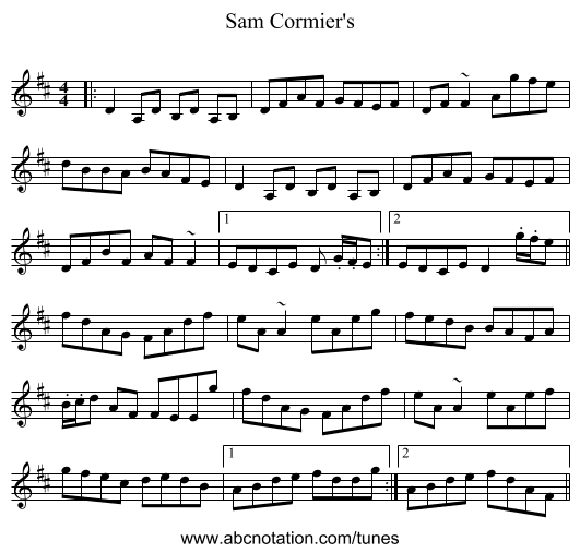 Sam Cormier's - staff notation