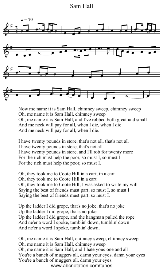 Sam Hall - staff notation