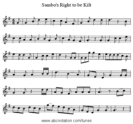 Sambo's Right to be Kilt - staff notation