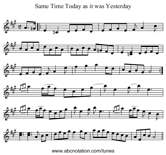 Same Time Today as it was Yesterday - staff notation