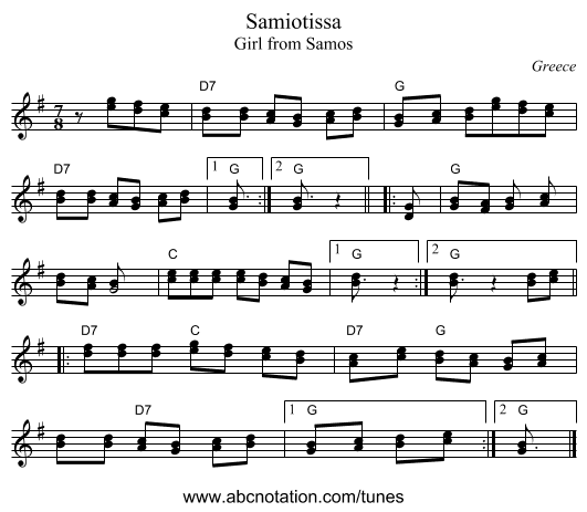 Samiotissa - staff notation