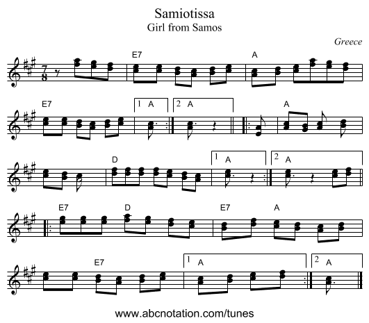 Samiotissa - staff notation