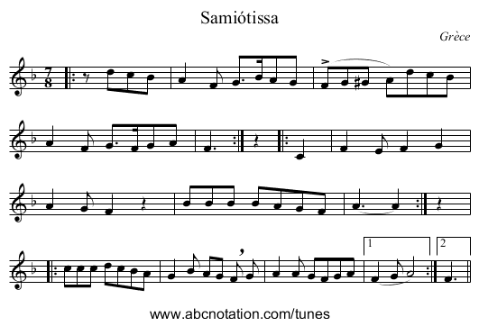 Sami&oacute;tissa - staff notation