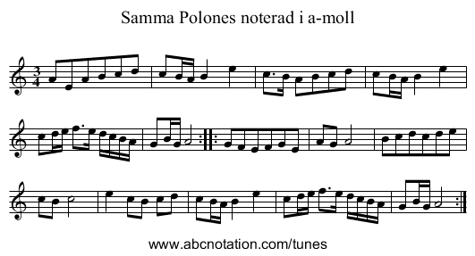 Samma Polones noterad i a-moll - staff notation