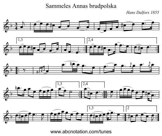 Sammeles Annas brudpolska - staff notation