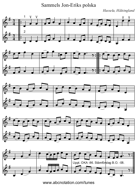 Sammels Jon-Eriks polska - staff notation