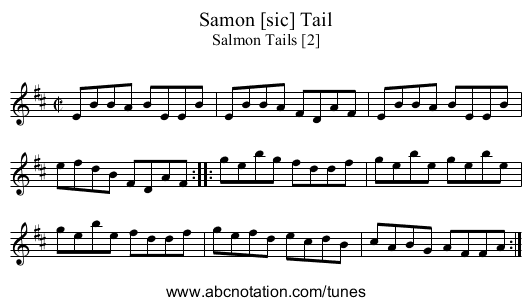 Samon [sic] Tail - staff notation