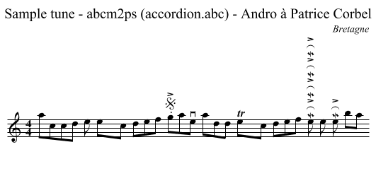 Sample tune - abcm2ps (accordion.abc) - Andro à Patrice Corbel - staff notation