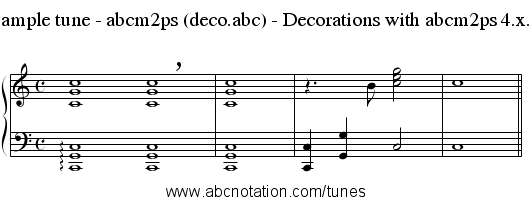 Sample tune - abcm2ps (deco.abc) - Decorations with abcm2ps 4.x.x - staff notation