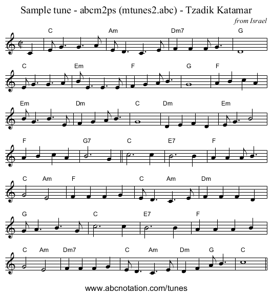 Sample tune - abcm2ps (mtunes2.abc) - Tzadik Katamar - staff notation