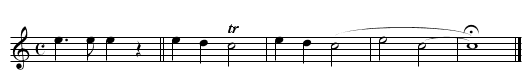 Sample tune - abcm2ps (newfeatures.abc) - Vocals - Note also the trill - staff notation