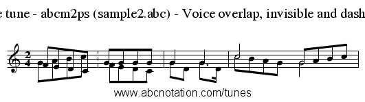 Sample tune - abcm2ps (sample2.abc) - Voice overlap, invisible and dashed bars - staff notation