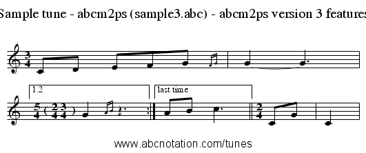 Sample tune - abcm2ps (sample3.abc) - abcm2ps version 3 features - staff notation