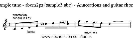Sample tune - abcm2ps (sample3.abc) - Annotations and guitar chords - staff notation