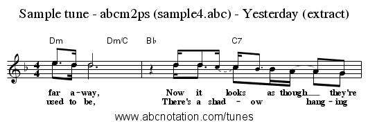 Sample tune - abcm2ps (sample4.abc) - Yesterday (extract) - staff notation
