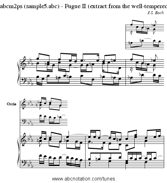 Sample tune - abcm2ps (sample5.abc) - Fugue II (extract from the well-tempered clavichord II) - staff notation