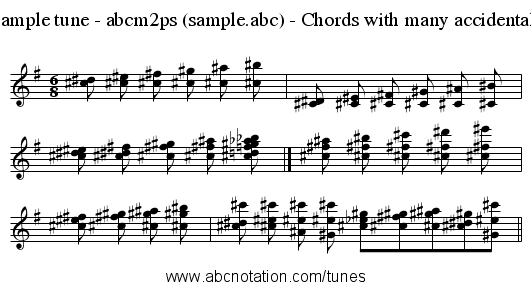 Sample tune - abcm2ps (sample.abc) - Chords with many accidentals - staff notation