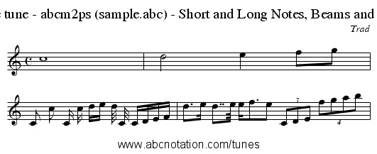 Sample tune - abcm2ps (sample.abc) - Short and Long Notes, Beams and Tuplets - staff notation