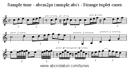 Sample tune - abcm2ps (sample.abc) - Strange tuplet cases - staff notation