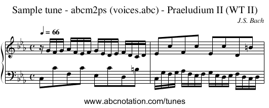 Sample tune - abcm2ps (voices.abc) - Praeludium II (WT II) - staff notation