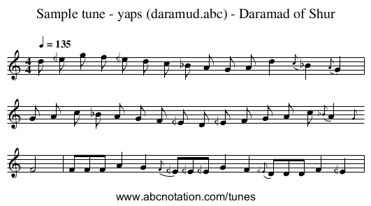 Sample tune - yaps (daramud.abc) - Daramad of Shur - staff notation