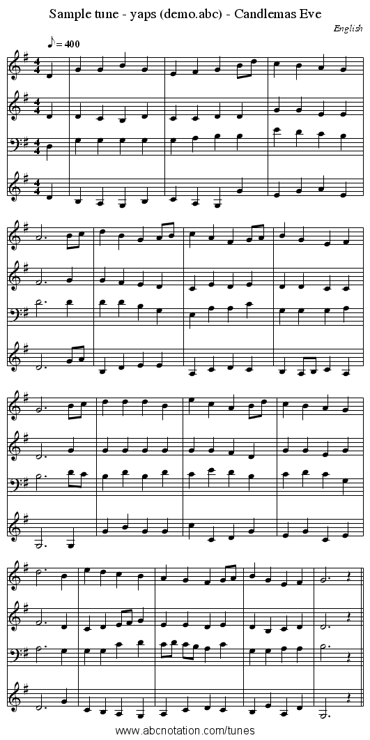 Sample tune - yaps (demo.abc) - Candlemas Eve - staff notation