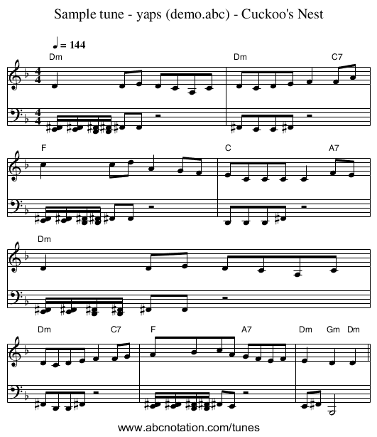 Sample tune - yaps (demo.abc) - Cuckoo's Nest - staff notation