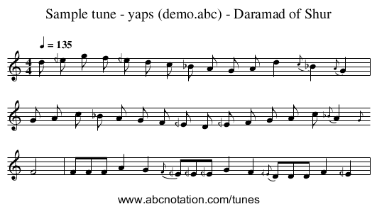 Sample tune - yaps (demo.abc) - Daramad of Shur - staff notation