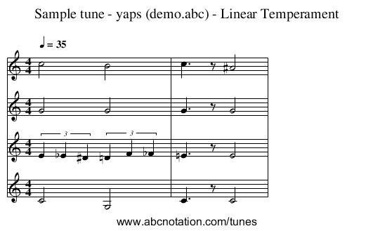 Sample tune - yaps (demo.abc) - Linear Temperament - staff notation
