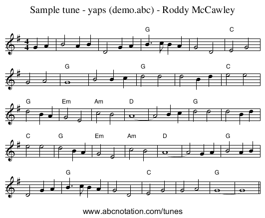 Sample tune - yaps (demo.abc) - Roddy McCawley - staff notation